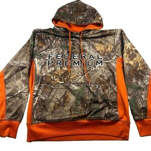 Realtree Hardwoods Pattern Hoodie Mens Medium Ammo Graphic Camouflage Orange